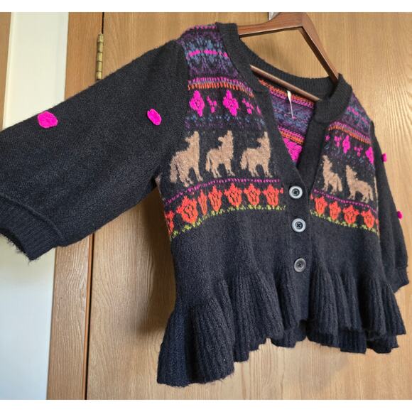 Free People Floral Wolf Janie Wool Blend Jacquard Cardigan Sweater - Picture 4 of 10